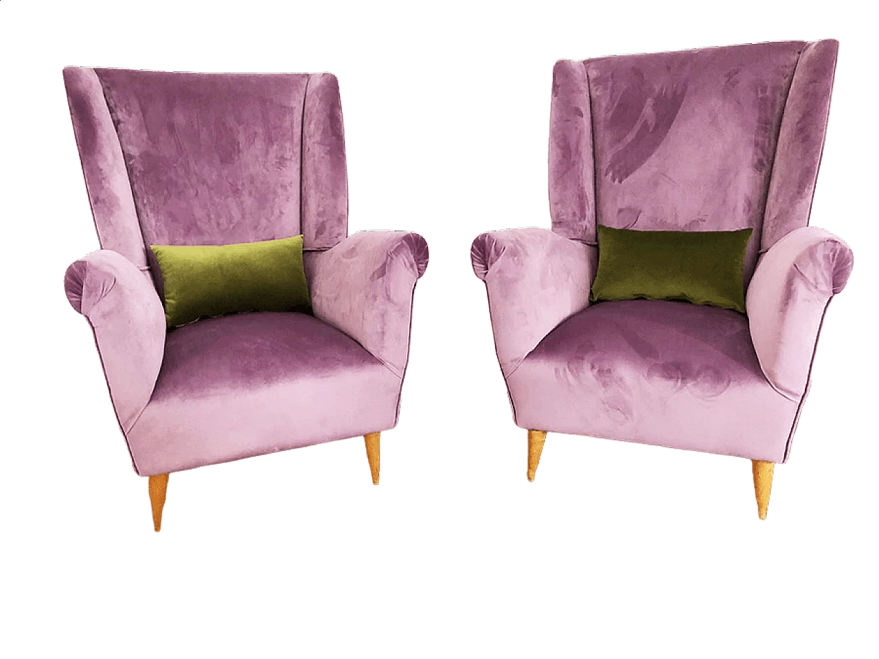 Pair of 512 armchairs in wood and velvet by Gio Ponti for ISA, 50s 9