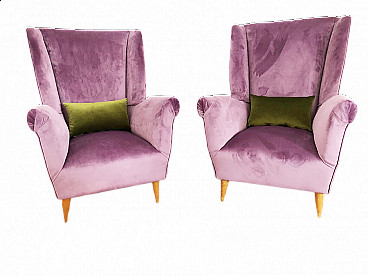 Pair of 512 armchairs in wood and velvet by Gio Ponti for ISA, 50s