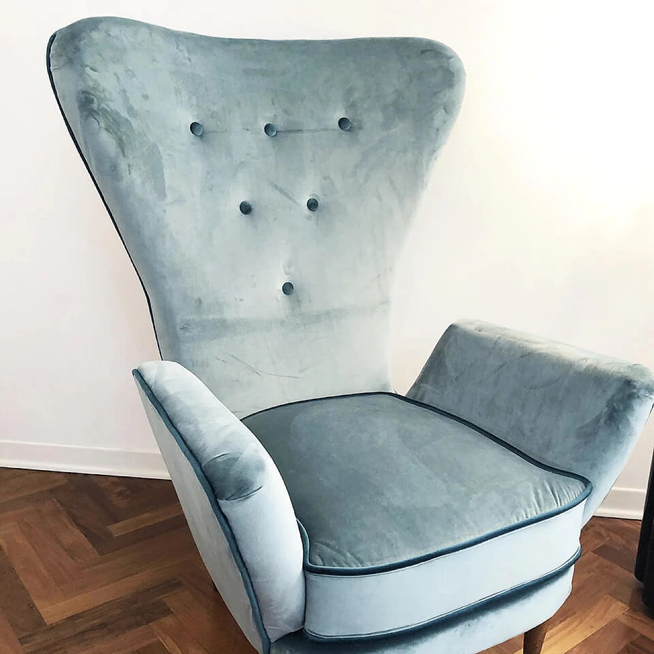 Armchair in wood and velvet by Ico Parisi, 50s 1