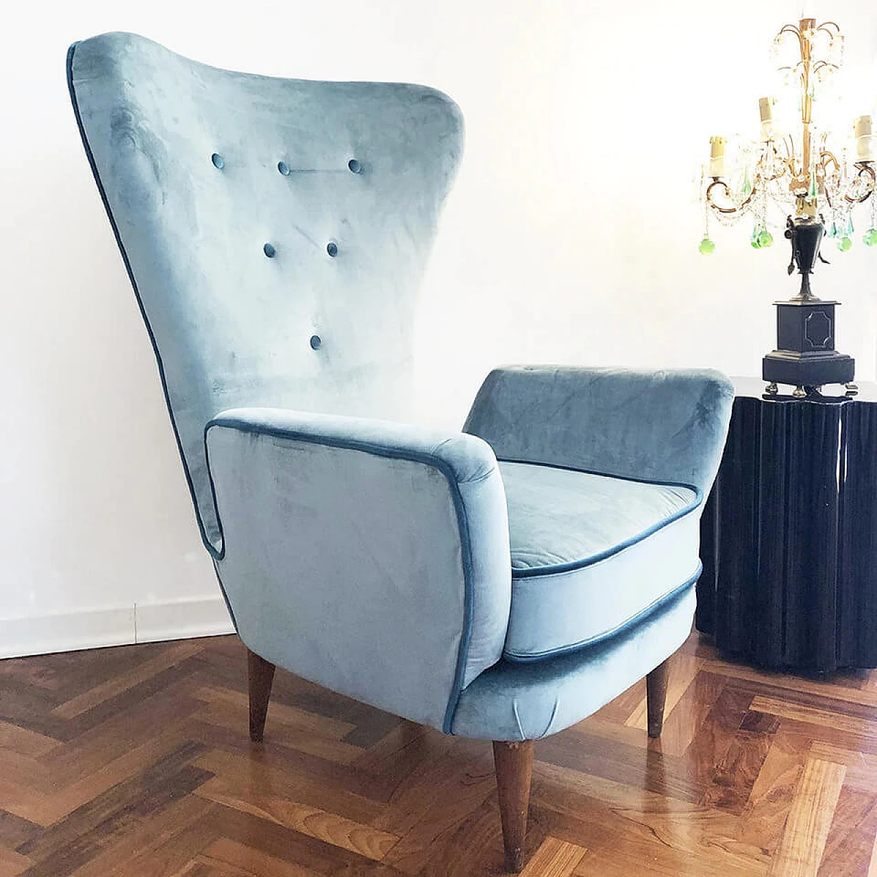 Armchair in wood and velvet by Ico Parisi, 50s 2