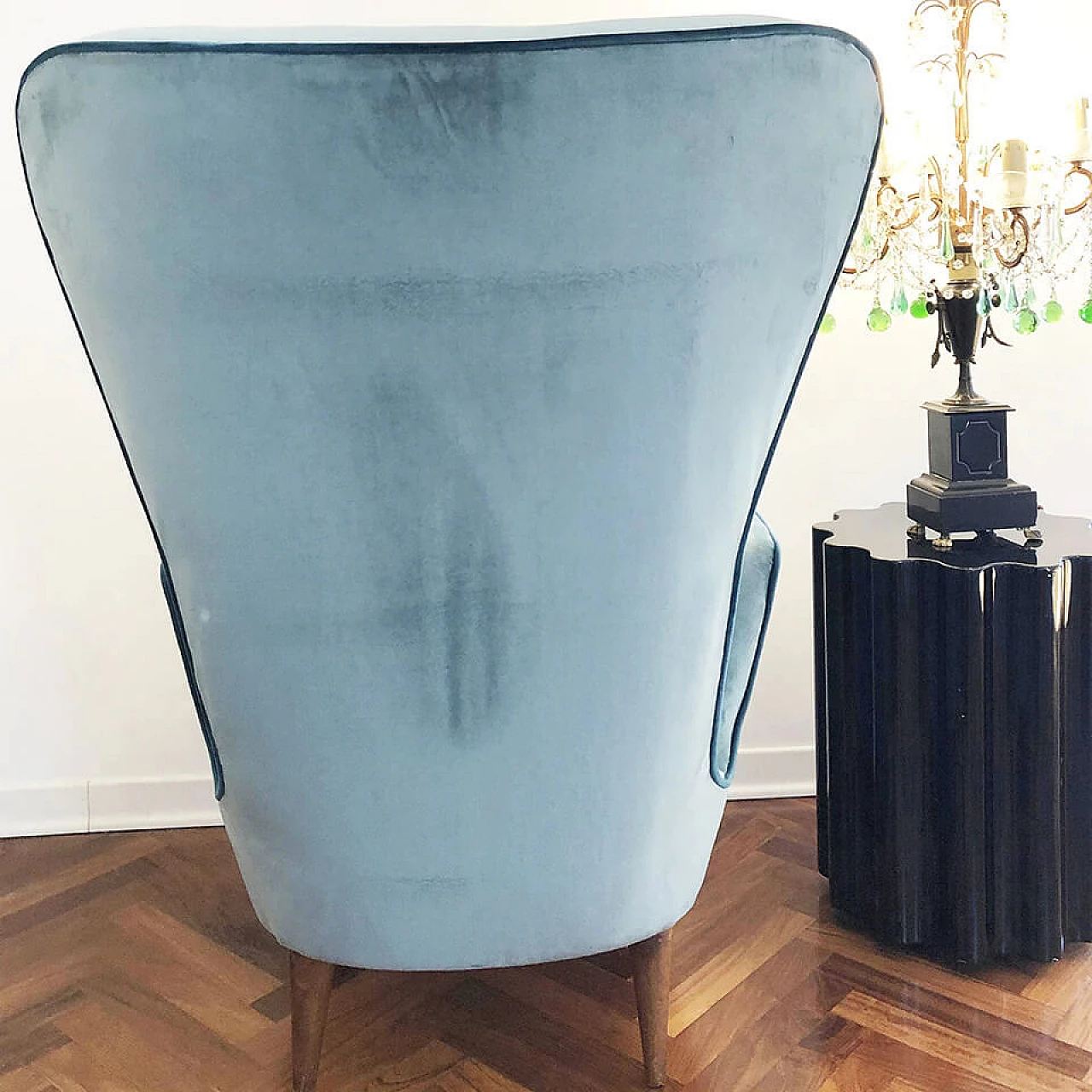 Armchair in wood and velvet by Ico Parisi, 50s 3