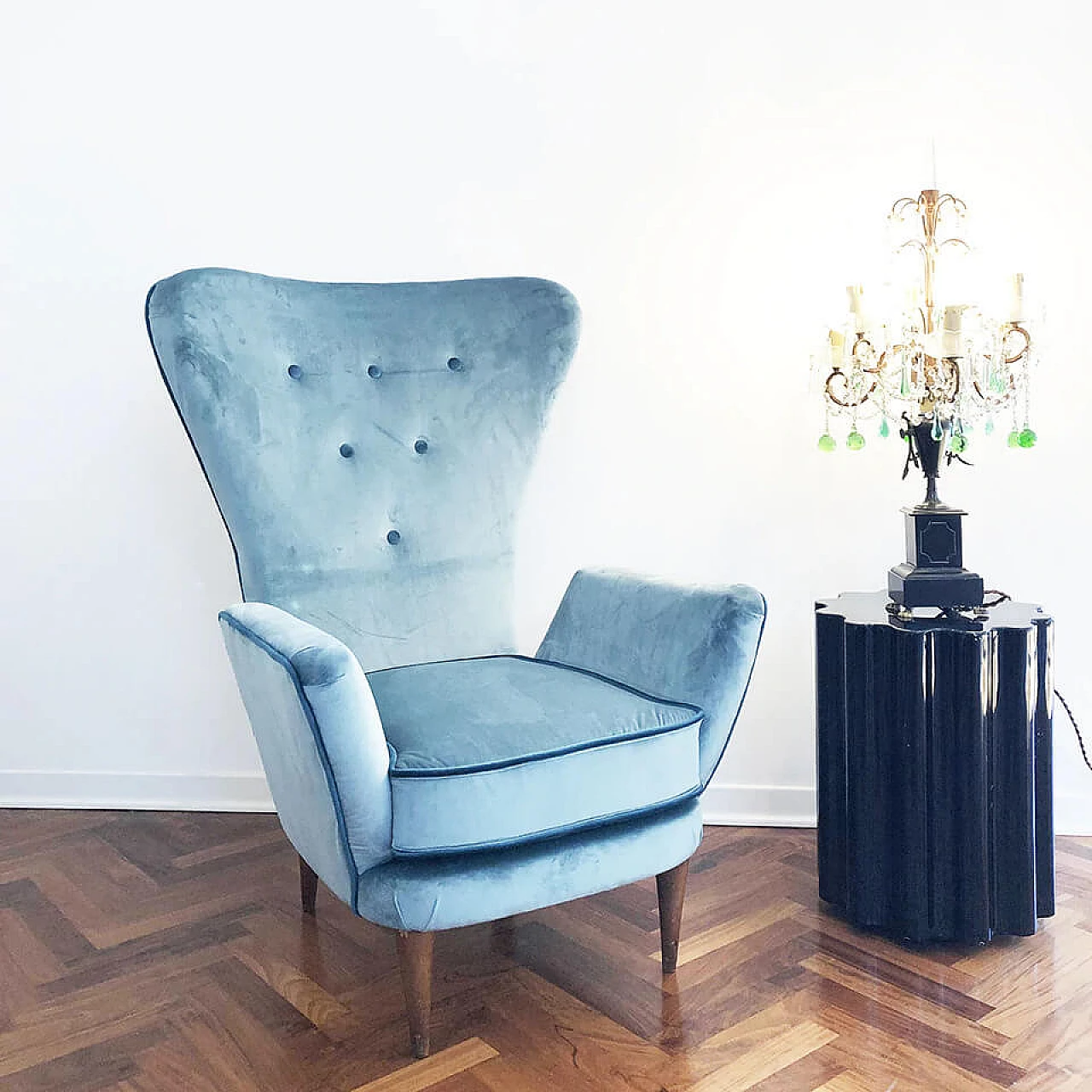 Armchair in wood and velvet by Ico Parisi, 50s 4