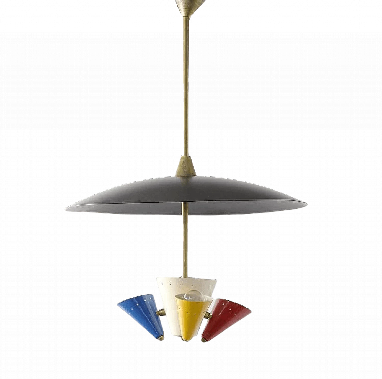 Chandelier in the style of Stilnovo in brass and metal, 60s 2