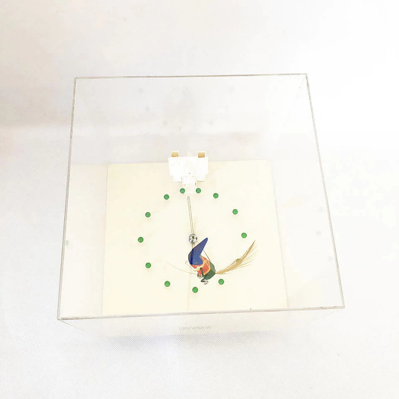 Action Art table clock in plexiglass, plastic, metal and paper by Maison Lorenz, 80s 1