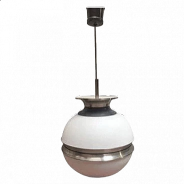 Space Age chandelier in metal, brass and glass, 70s