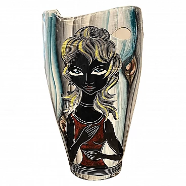 Umbrella stand in hand-painted ceramic, 50s