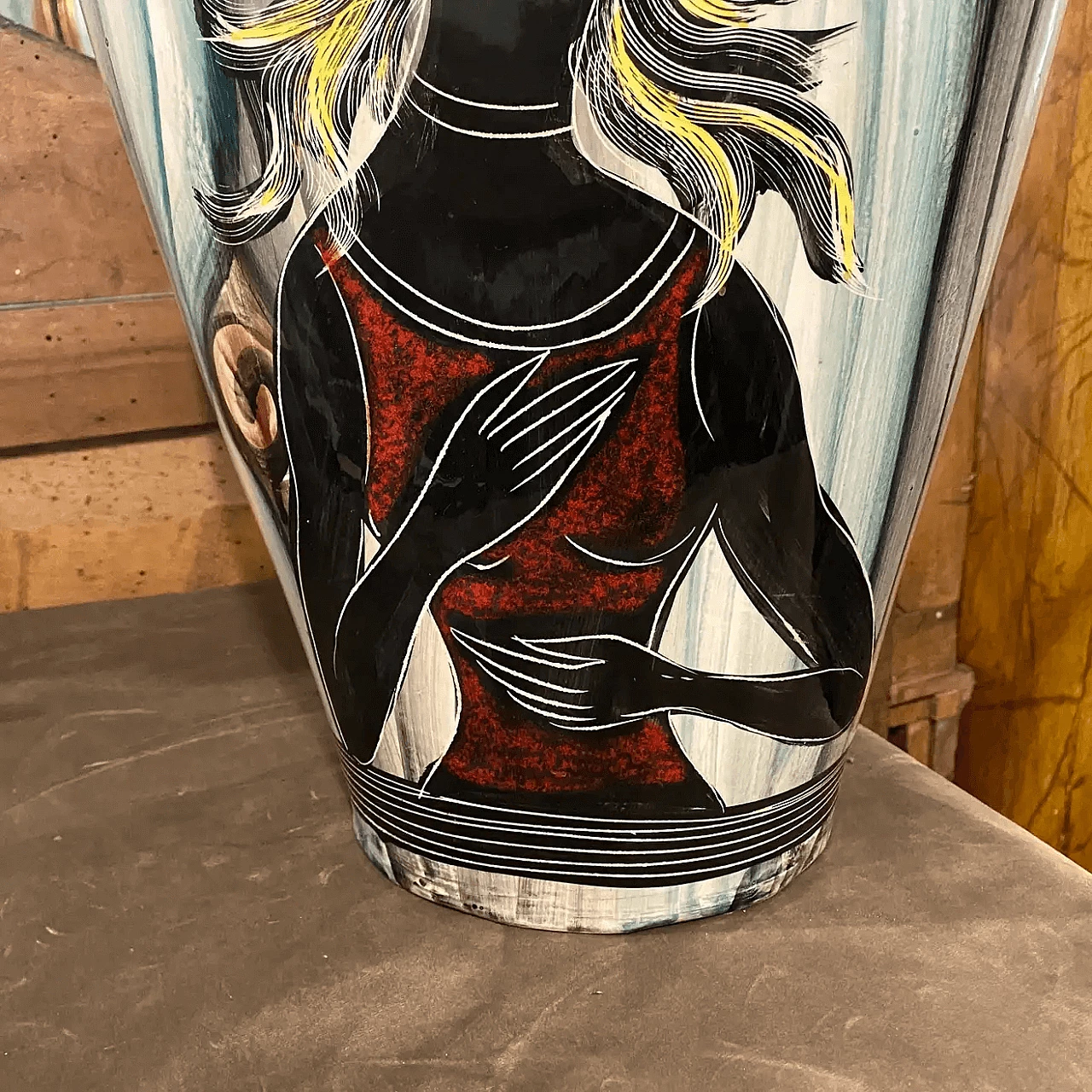 Umbrella stand in hand-painted ceramic, 50s 14