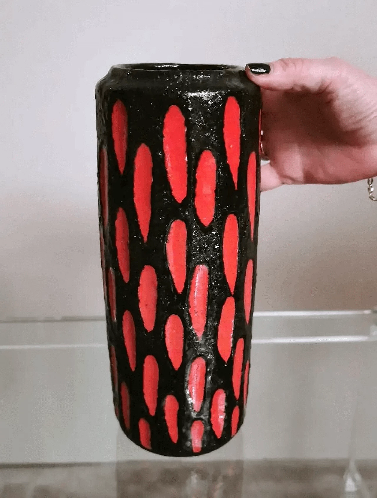 Vase in lava ceramic, colored and glazed, 70s 14
