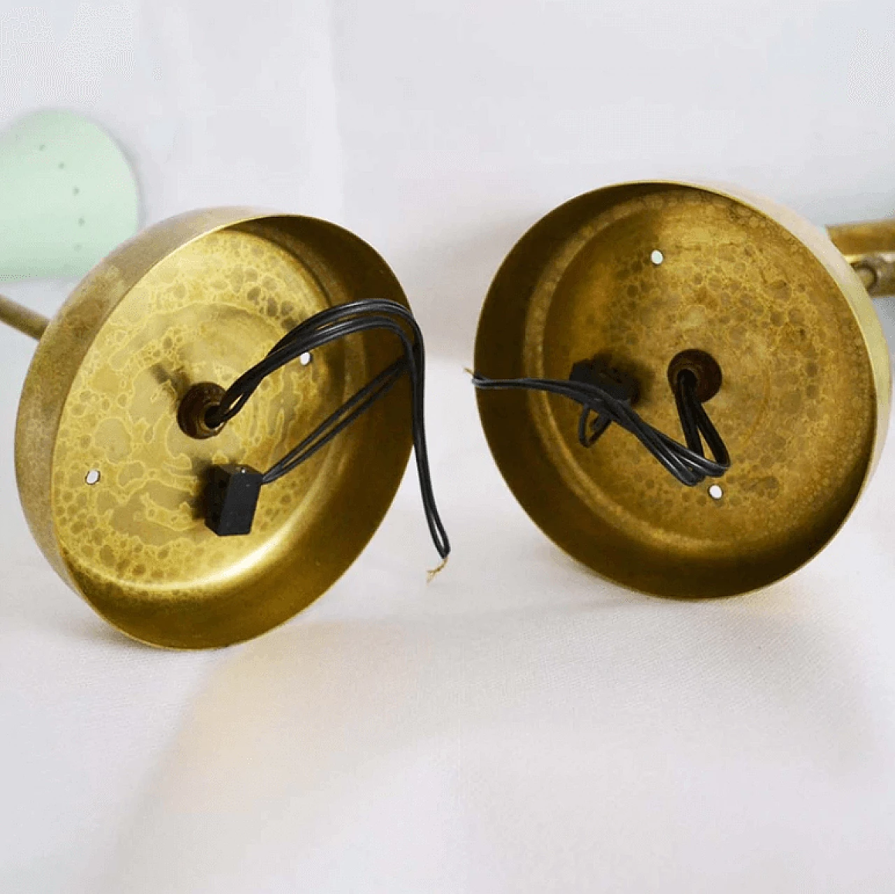 Pair of Stilnovo metal and brass wall sconces, 1950s 5