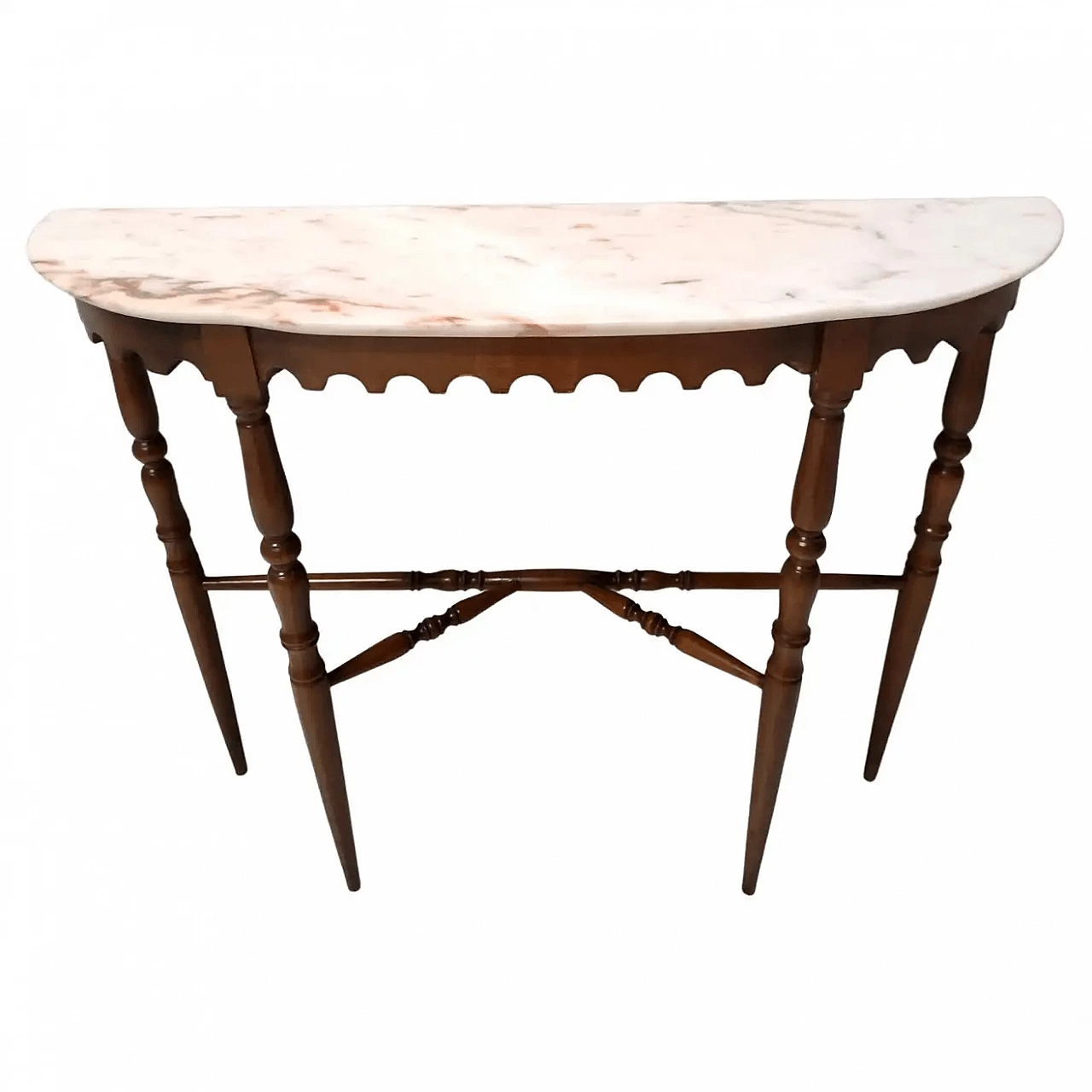 Semilune console in beech with top in Portuguese pink marble, 60s 13