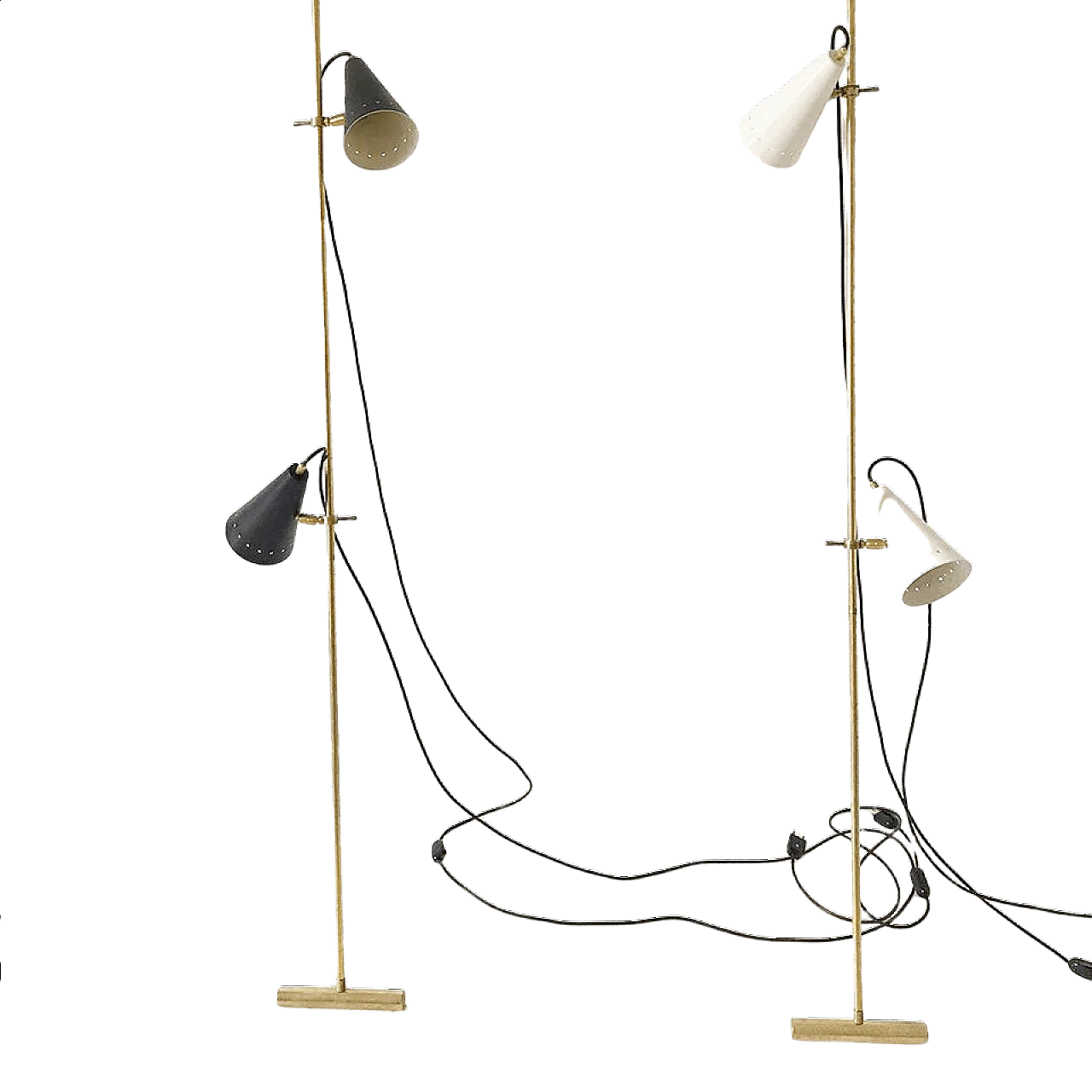 Pair of floor lamps in brass and metal by Stilnovo, 50s 8