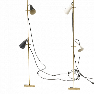 Pair of floor lamps in brass and metal by Stilnovo, 50s