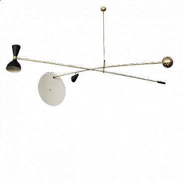 Chandelier in brass and metal in Stilnovo style, 50s