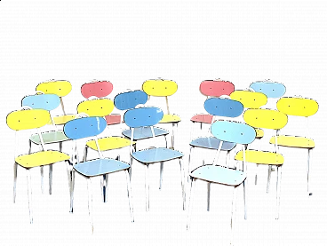 16 Colored metal and formica chairs, 1960s