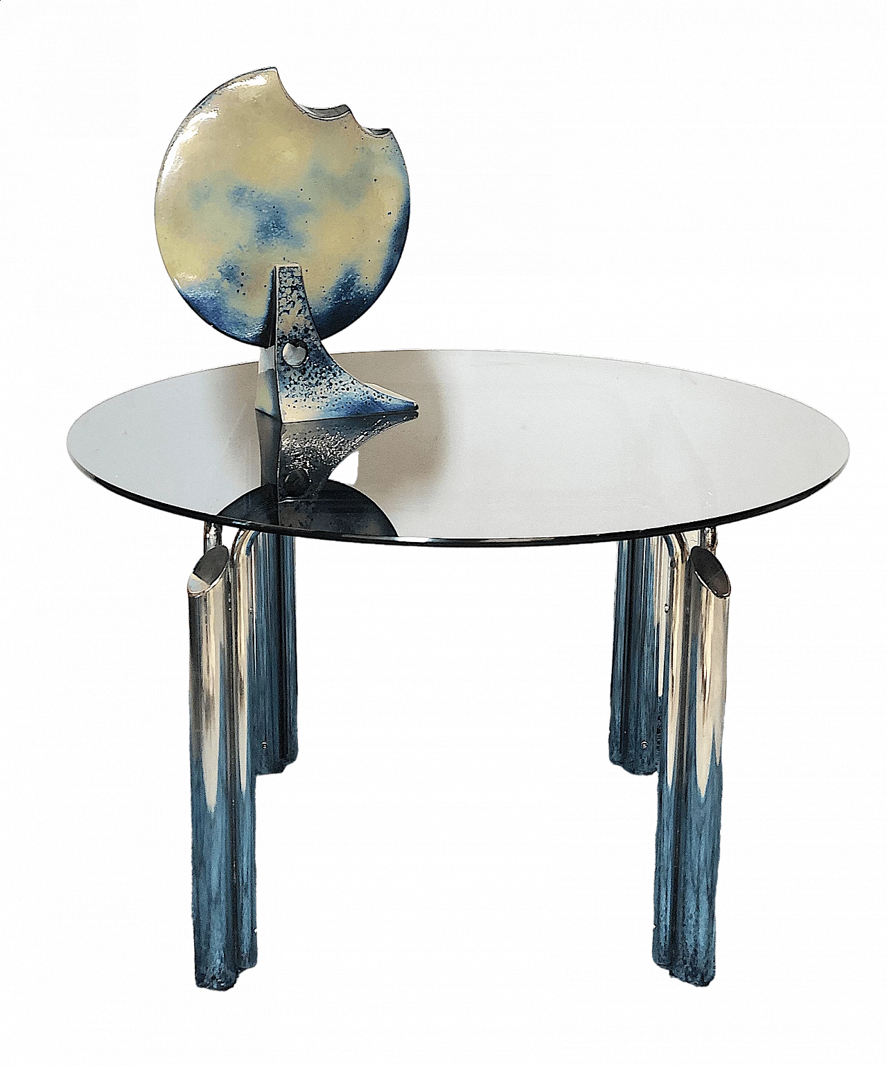 Tavolo in metallo cromato con piano in vetro fumè, anni '70 13