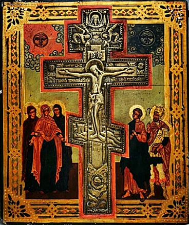 Crocifisso con santi, croce in bronzo, '800