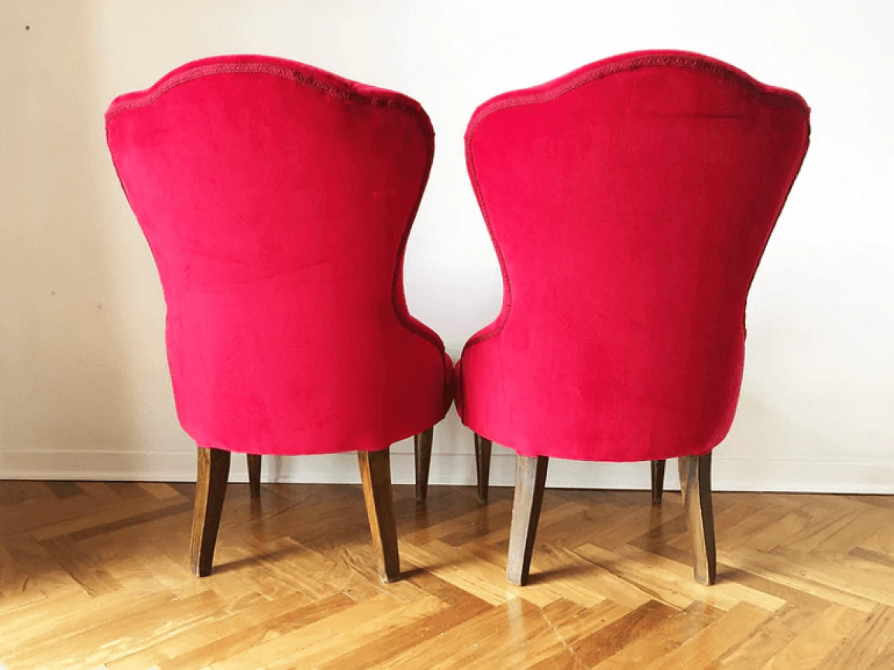 Pair of red velvet armchairs 6