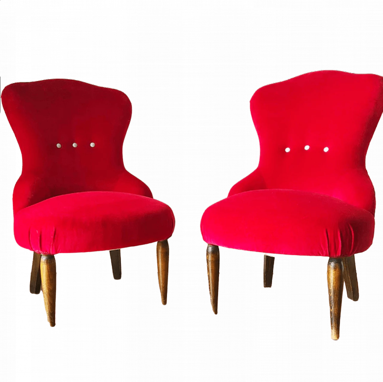 Pair of red velvet armchairs 8