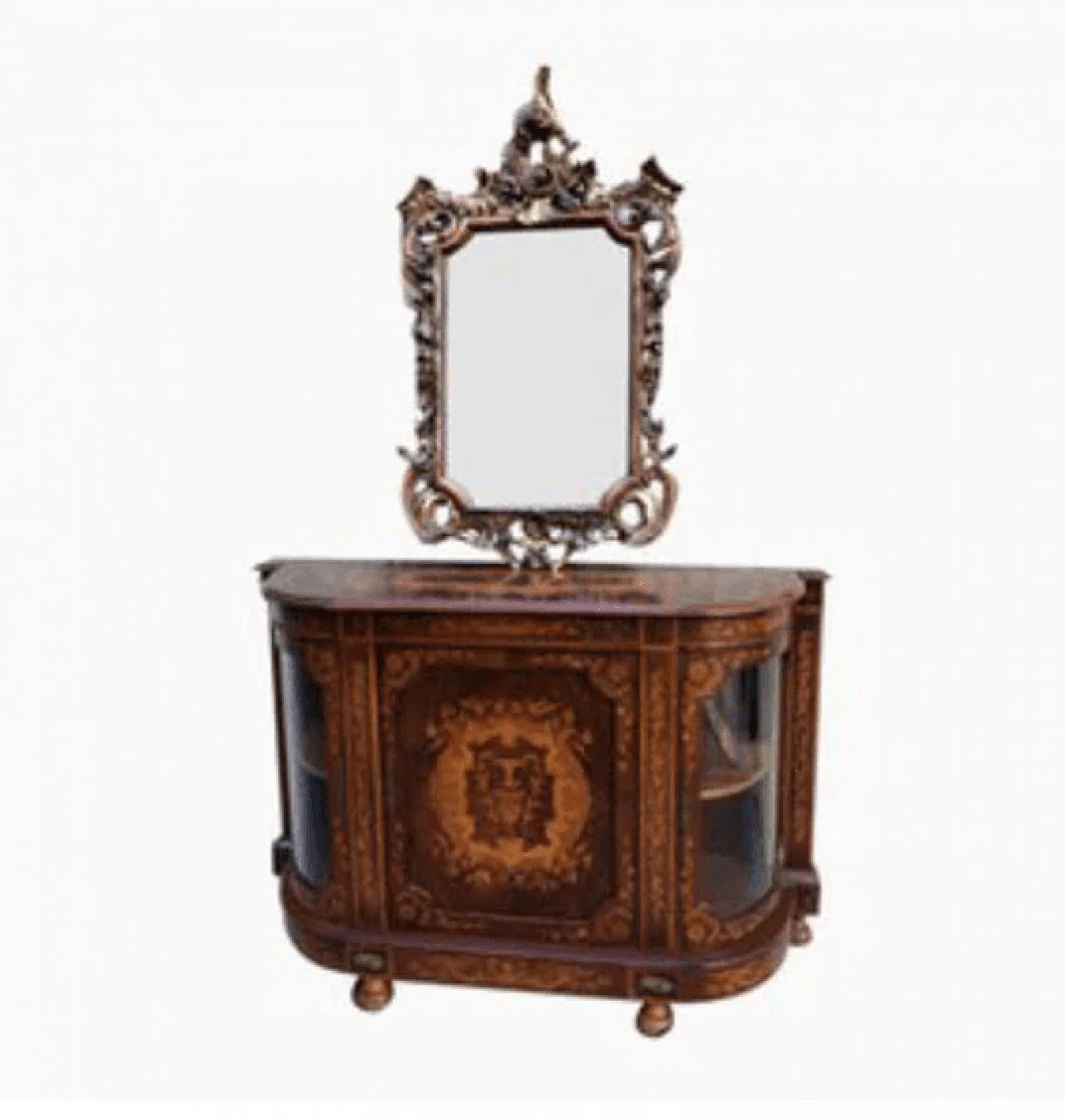 Boulle-style inlaid sideboard with Baroque mirror, early 1900s 1