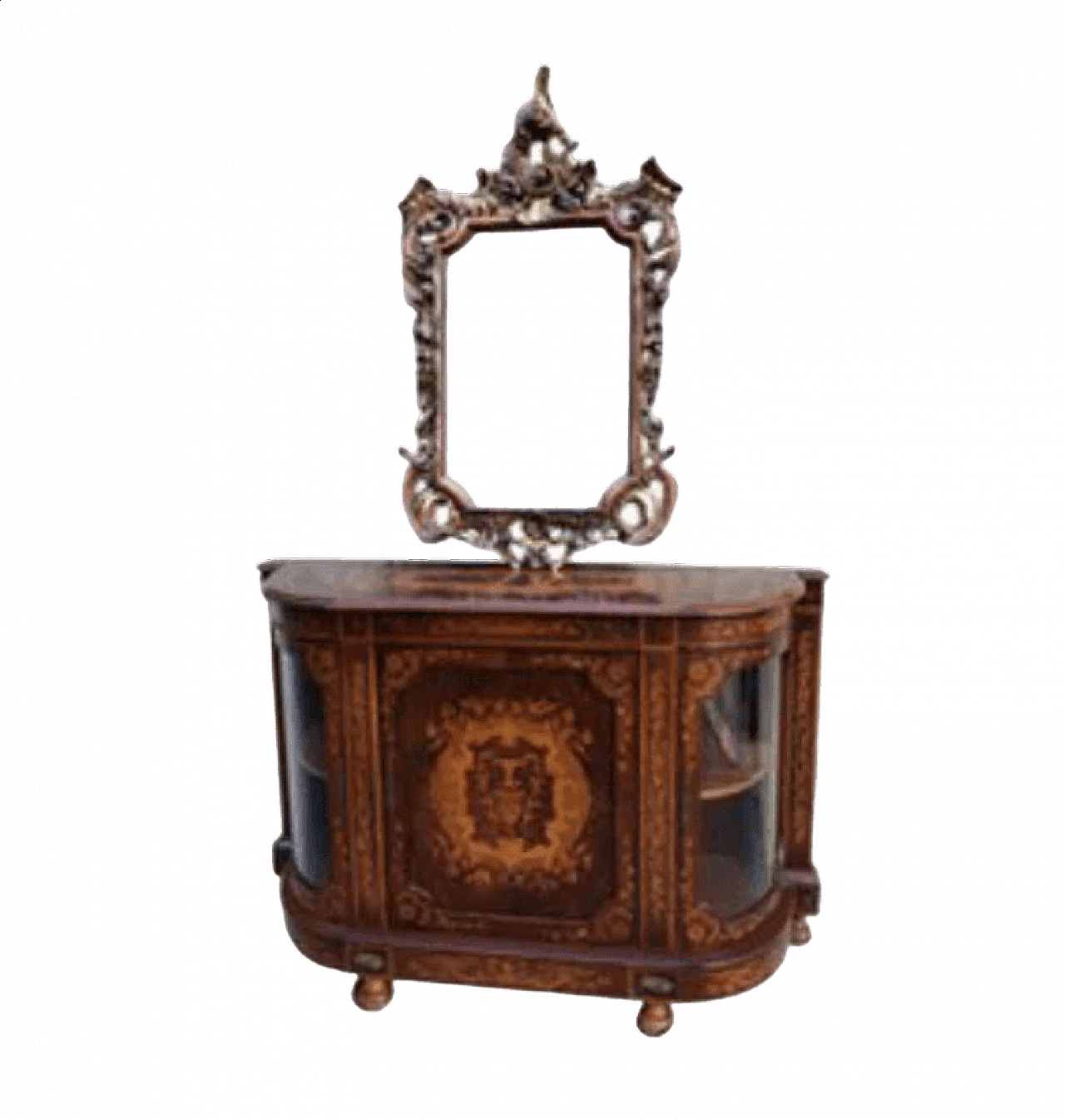 Boulle-style inlaid sideboard with Baroque mirror, early 1900s 2