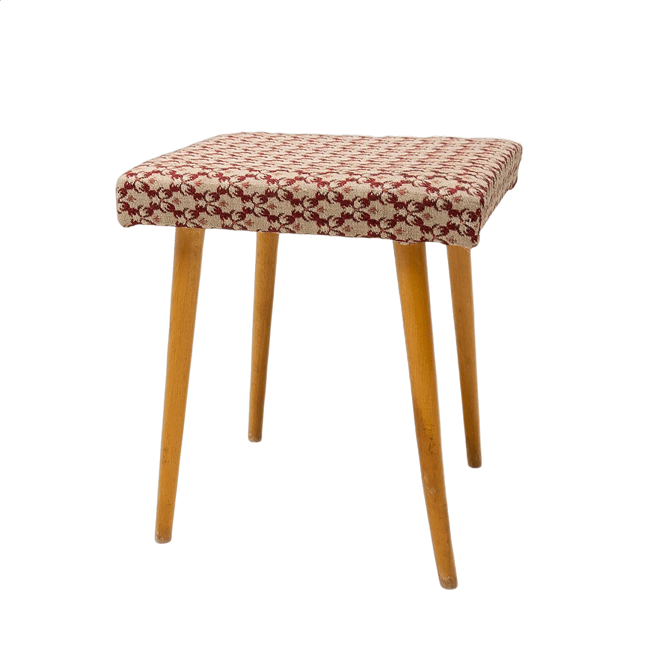 Sgabello poggiapiedi in legno di faggio imbottito, anni '60 15