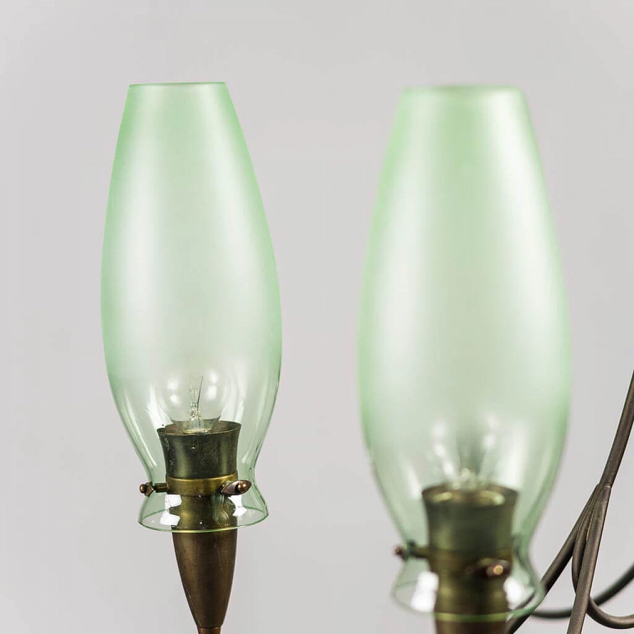 Lampadario a 6 luci in ottone e vetro, anni '50 3