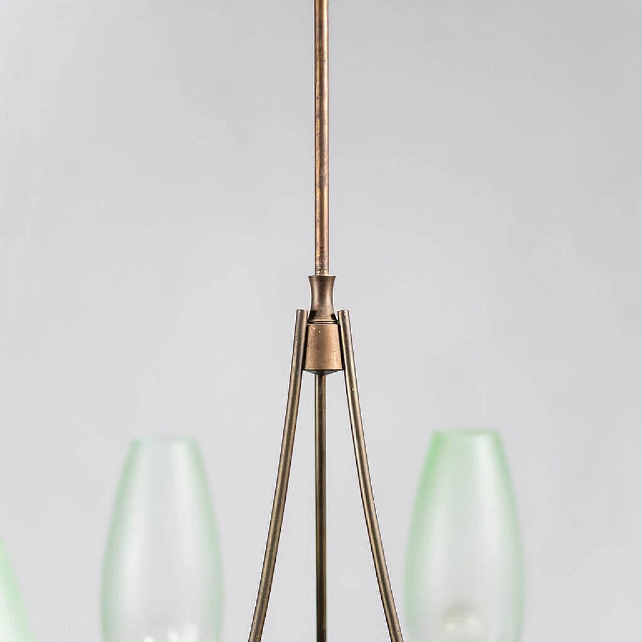 Lampadario a 6 luci in ottone e vetro, anni '50 4