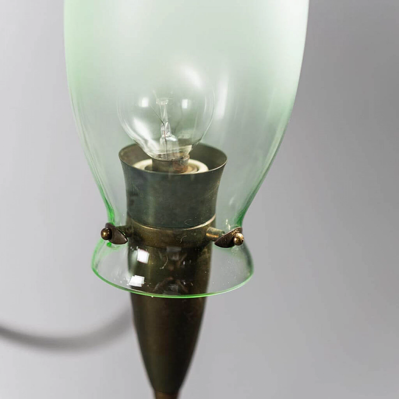 Lampadario a 6 luci in ottone e vetro, anni '50 9