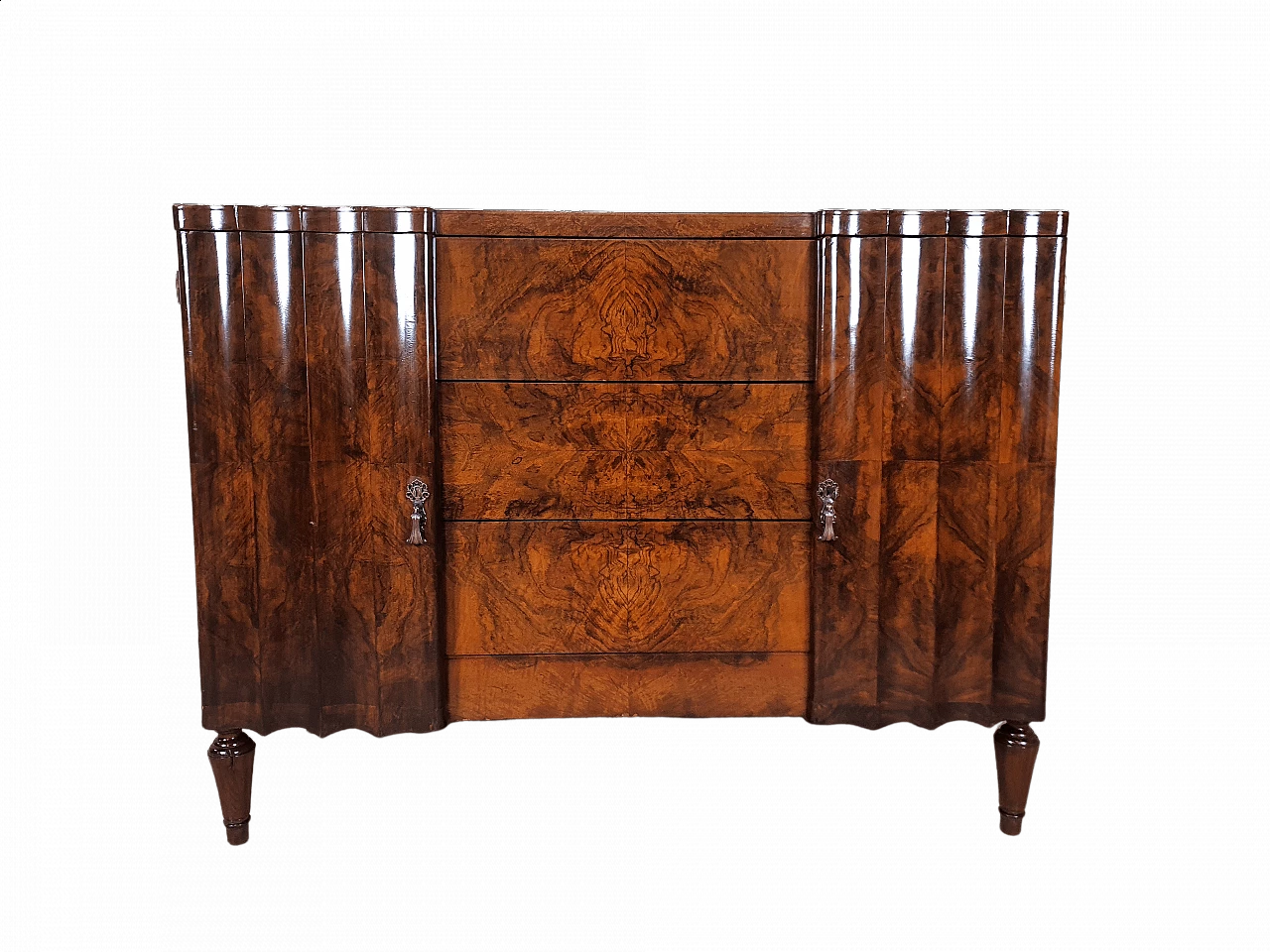 Comò Art Déco in radica e ottone, anni '40 25