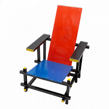 Lacquered wood Red and Blue chair by Gerrit Rietveld, 1970s