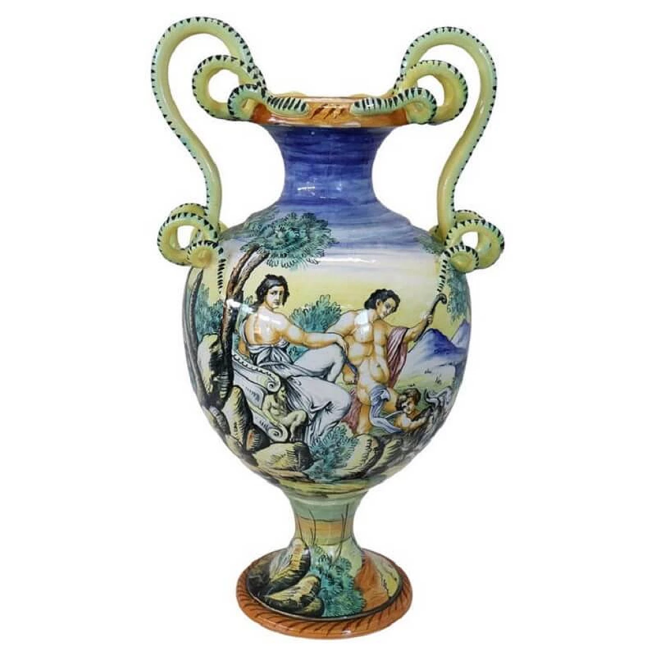 Hand-painted majolica amphora vase, 19th century 1