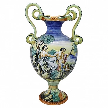 Hand-painted majolica amphora vase, 19th century