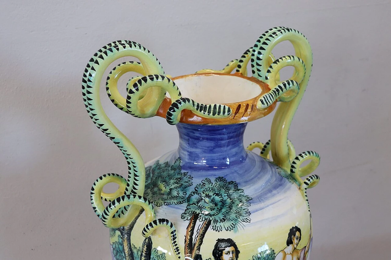 Hand-painted majolica amphora vase, 19th century 3