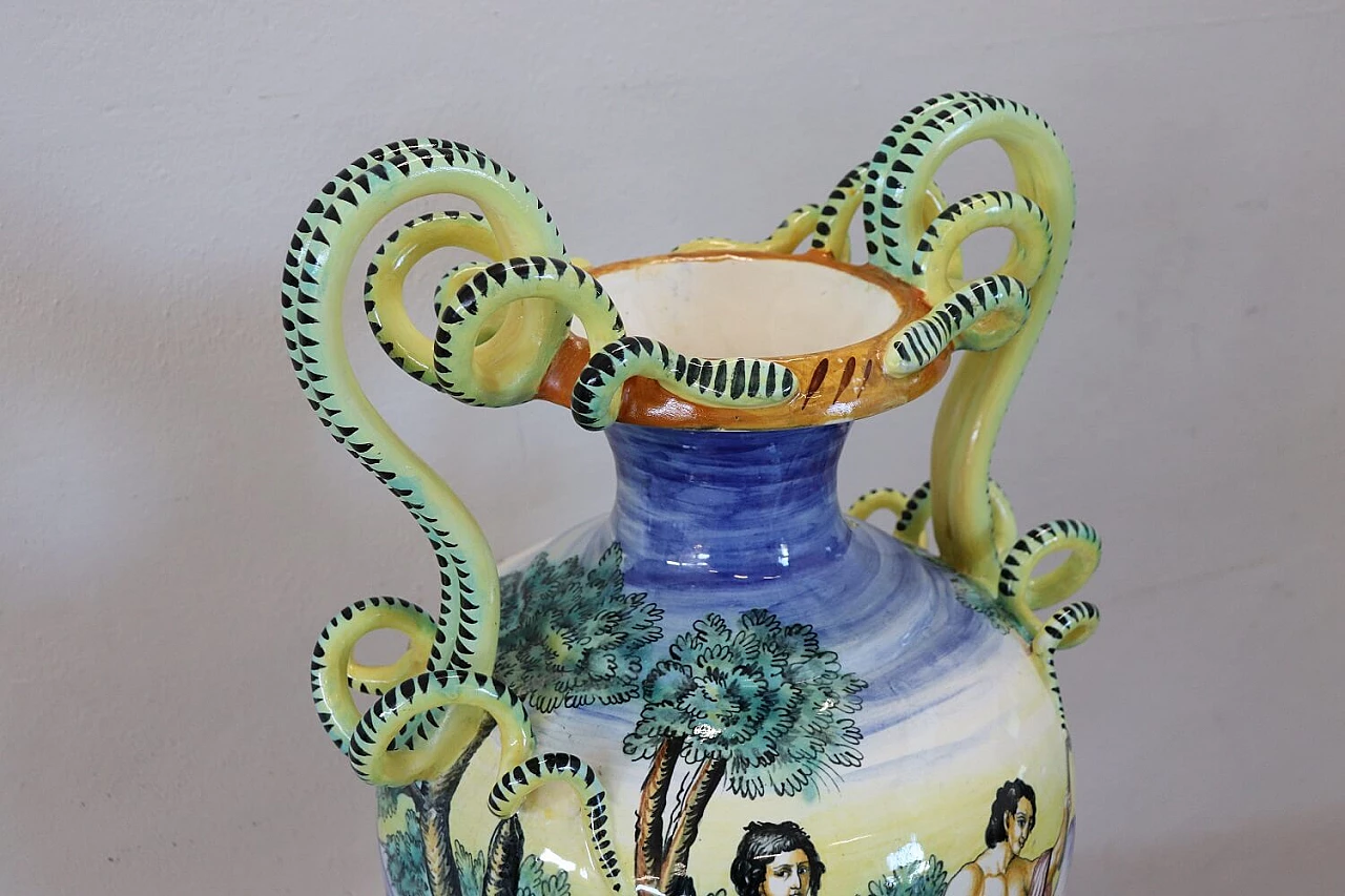 Vaso ad anfora in maiolica dipinta a mano, '800 3