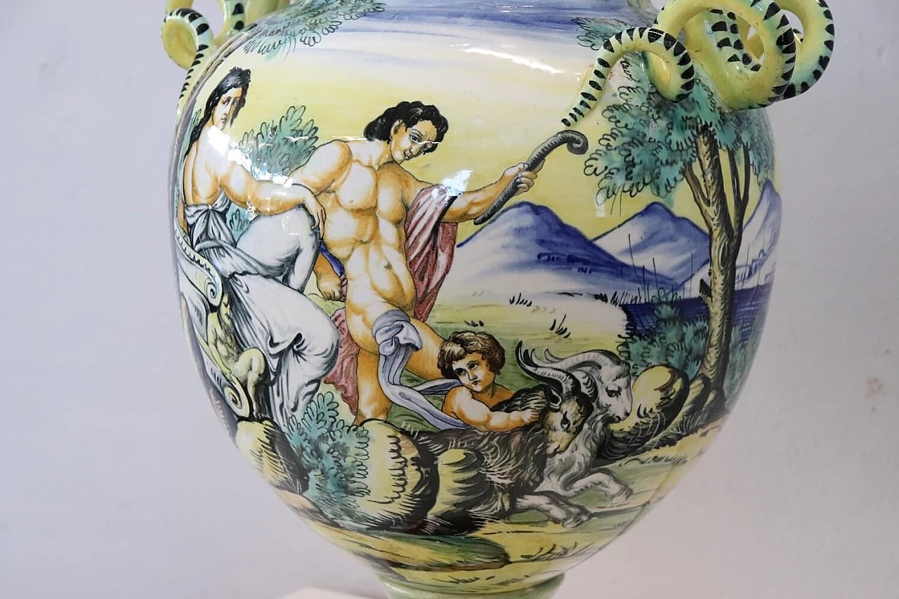 Vaso ad anfora in maiolica dipinta a mano, '800 5