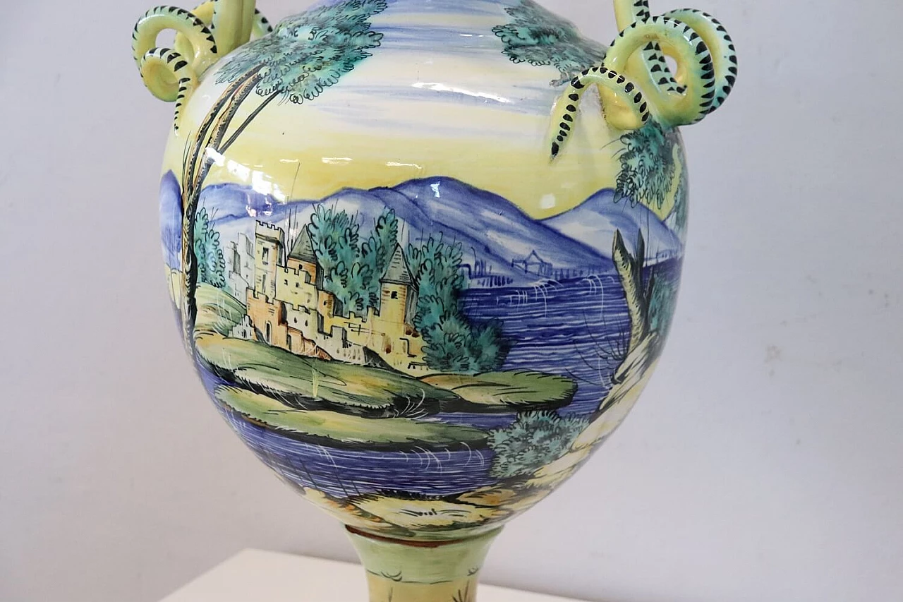 Vaso ad anfora in maiolica dipinta a mano, '800 8