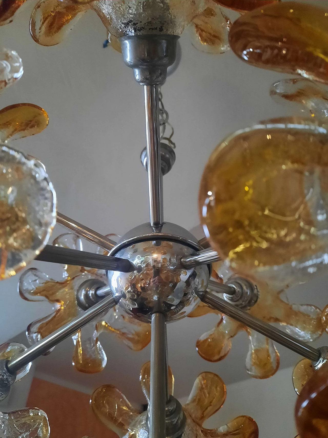 Lampadario sputnik in vetro di Murano soffiato di Mazzega, anni '60 3