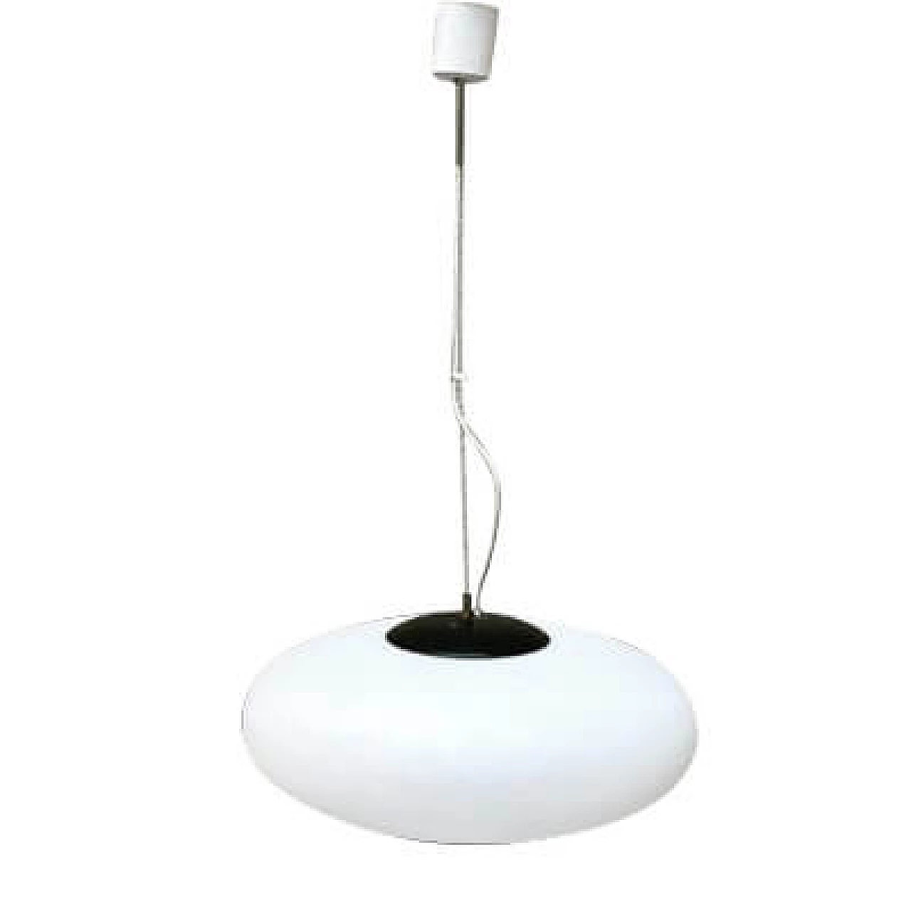 White glass, brass and black metal lamp, 1950s 6