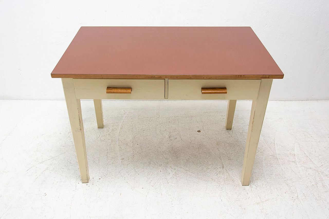 Wood and Formica table painted in ivory, 1950s 5