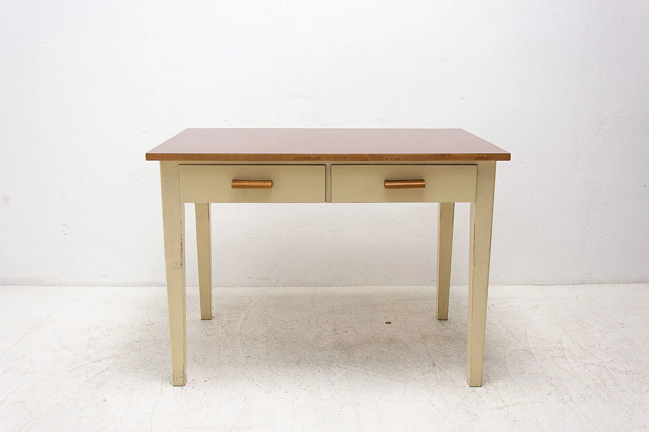 Wood and Formica table painted in ivory, 1950s 15