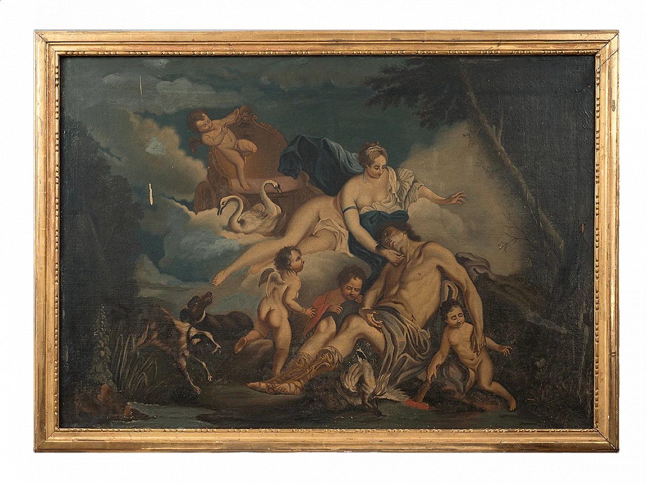 Venus and Adonis, French oil painting on canvas, 18th century 4