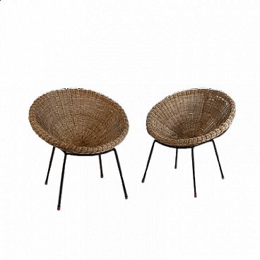 Pair of wicker Egg chairs, 1950s