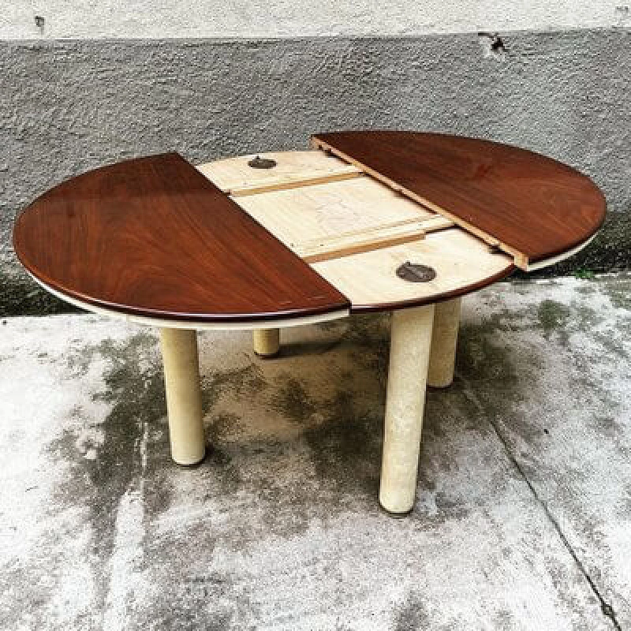 Teak and parchment dining table, 1960s 4