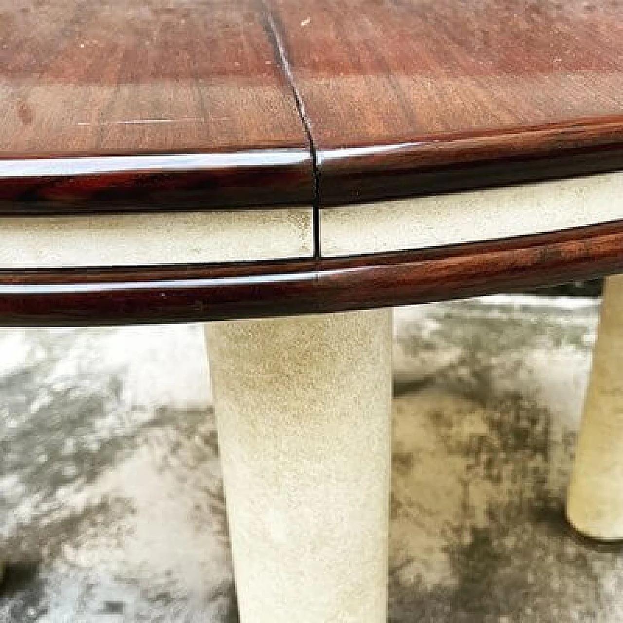 Teak and parchment dining table, 1960s 5