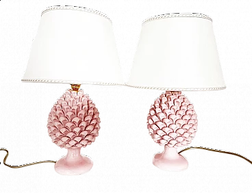 Pair of Caltagirone pinecone-shaped table lamps