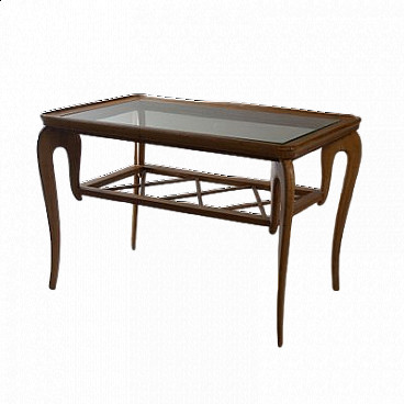 Coffee table with glass top and woven wood by Paolo Buffa, 1940s