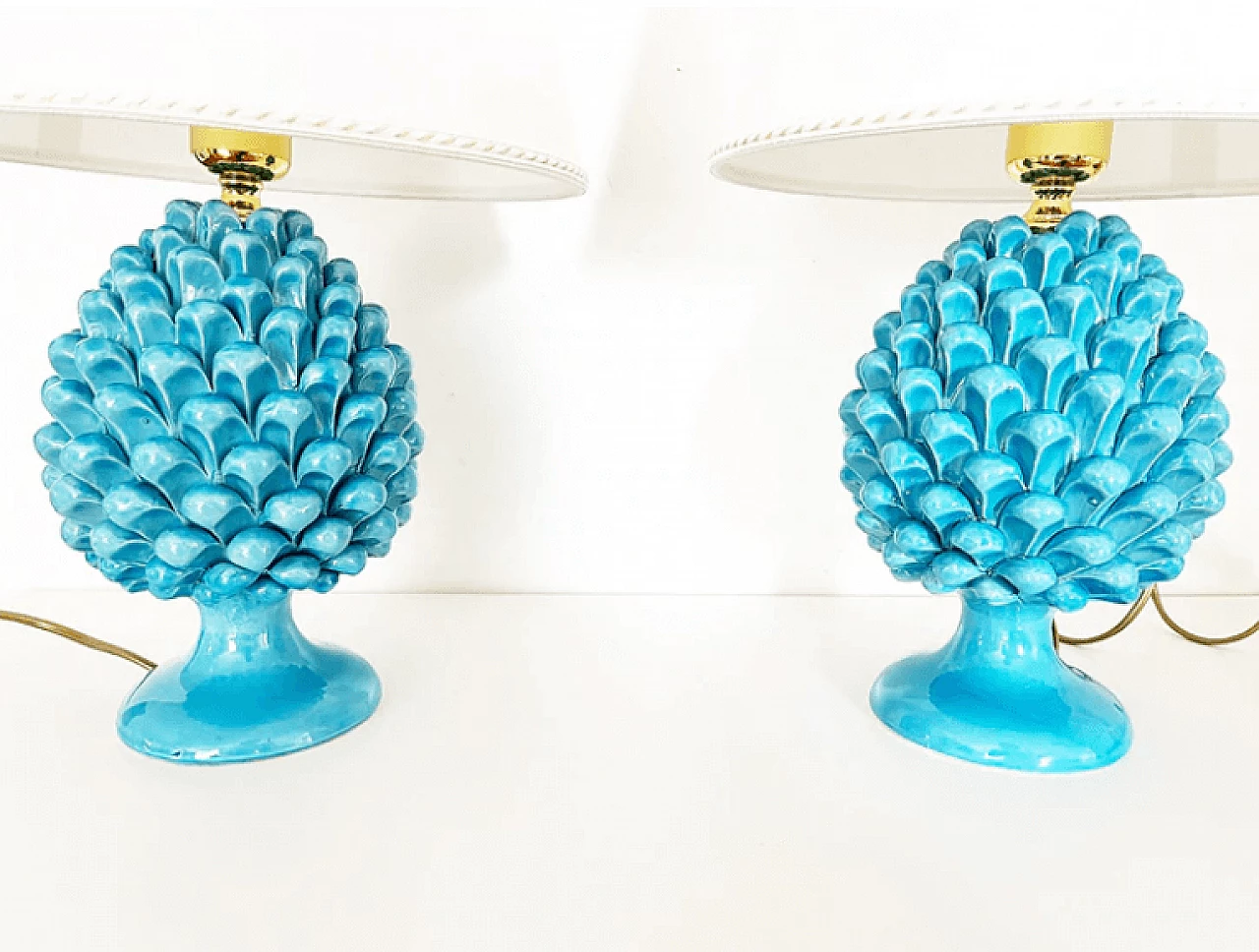Pair of Caltagirone table lamps in the shape of turquoise pinecones 4