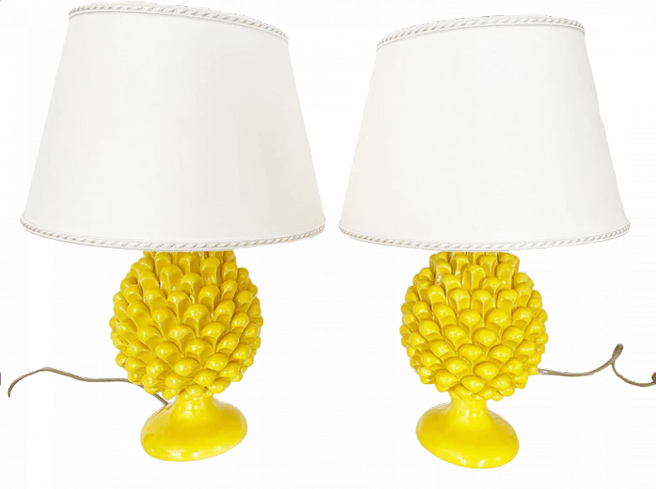 Coppia di lampade da tavola Caltagirone a forma di pigna gialla 6