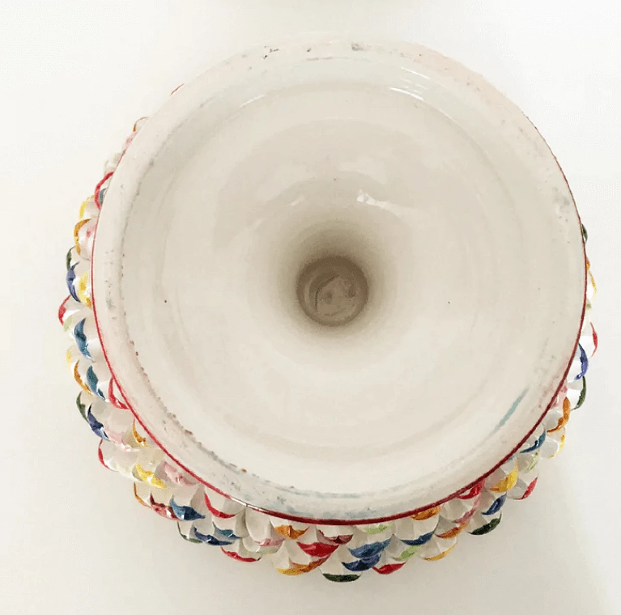 Alzata in ceramica Caltagirone, bianca con chicchi colorati 3