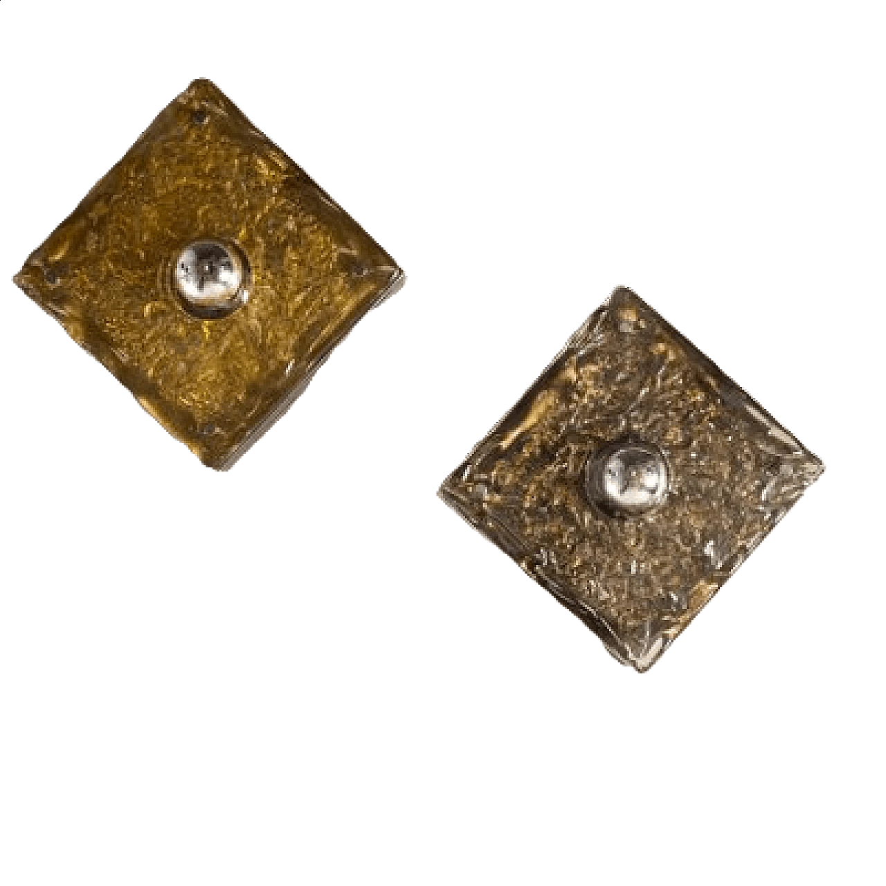 Coppia di applique Mazzega in acciaio e vetro ambrato, anni '70 21